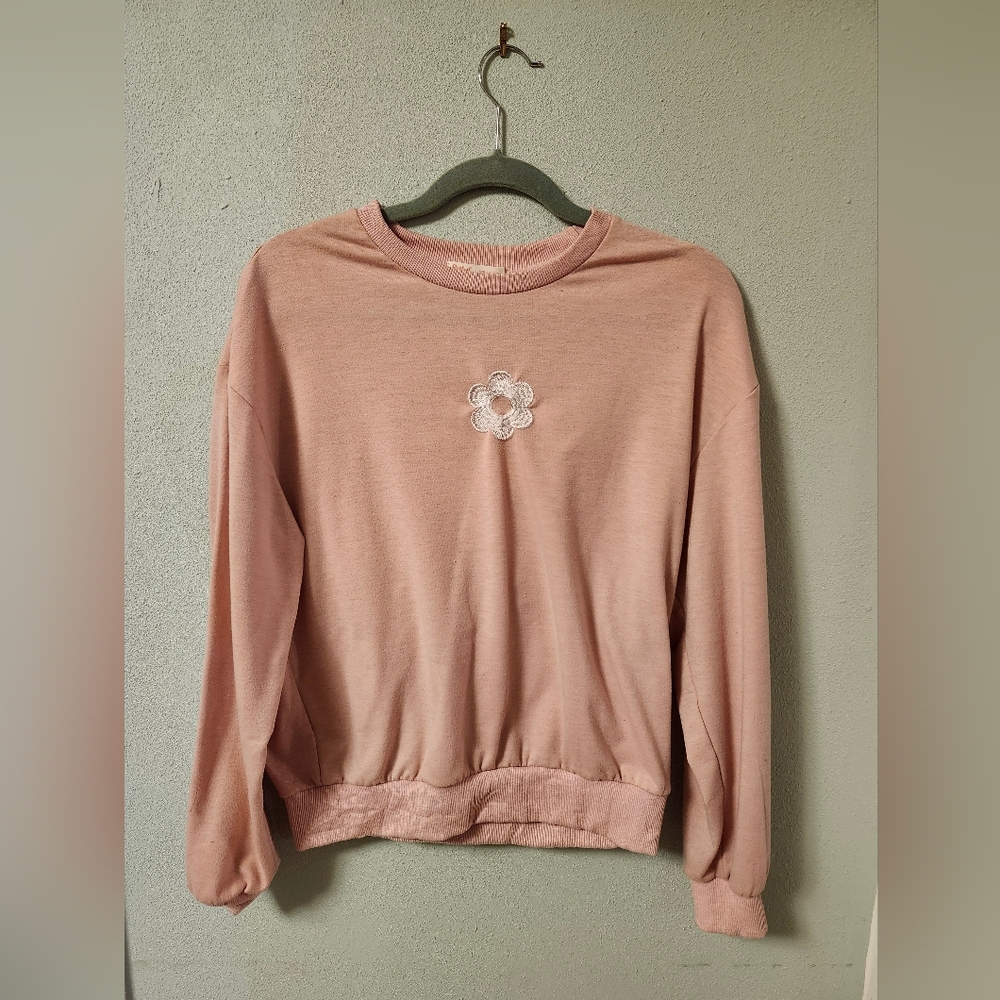 ROMWE Pink Sweater with Embroidered Flower